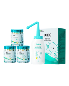 aiHuJia Nasal Wash Kit for Children with Sinusitis Relief, Nasal Irrigation Bottle with Saline Solution, Type II - 300ml + 90 Salt Packets