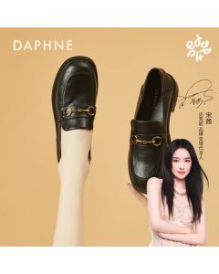 Daphne Loafers Thick Sole Spring New British Style Women's Shoes Chunky Heel Slip-On Flats Black 39