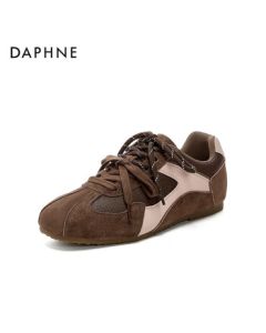 DAPHNE Retro German Training Shoes for Women, Versatile Two-Tone Lace-Up Flat Casual Sneakers 4025404199, Brown, Size 38