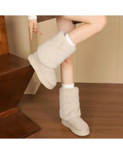 Daphne Faux Mink Fur Lined Thick-Sole Snow Boots for Women, 2024 Autumn/Winter Thickened Warm Cotton Boots, Beige, Size 36