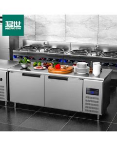 Mengshi Dual-Temperature Workbench Commercial Refrigerator Kitchen Fridge Complete Equipment for Milk Tea Shop Pure Copper Tube Flat Cold Stainless Steel Fresh-Keeping Operation Counter Freezer MS-LS1270 Enterprise Procurement