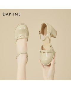 DAPHNE French Elegance Peep-Toe Sandals for Women, Summer Fashion Versatile Chunky Heel Single Strap Dress Shoes, Light Green, Size 35