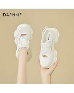 DAPHNE Women's Hollow-Out Breathable Sneakers Fashion Thick-Soled Sports Shoes Lightweight Versatile Height-Increasing Casual Shoes White 36