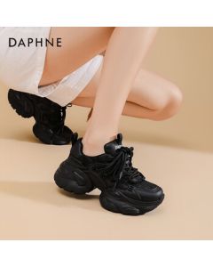 Daphne Platform Chunky Dad Shoes Women's Black Trendy Breathable Versatile White Sneakers Casual Sports Shoes - Black, Size 38