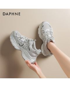 Daphne Casual Shoes Spring New Thick-Soled Mesh Versatile Breathable Sneakers Women's Shoes 4025101107 Silver 35