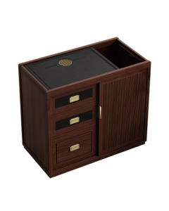 Taomengju Solid Wood Mobile Tea Table, Small Tea Table for Home, New Chinese Style Tea Cart, Living Room or Balcony Tea Table with Integrated Kettle and Tea Cabinet