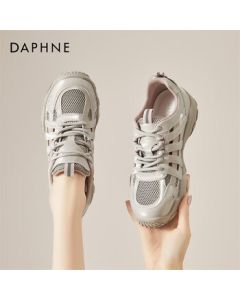 DAPHNE Women's Hollow Mesh Breathable Trainer Shoes, Versatile Fashion Outdoor Casual Sneakers, White Shoes - Champagne Pink, Size 35