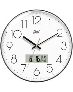 Compas Wall Clock, Minimalist Design for Living Room, Quartz Clock with 3D Calendar for Bedroom, Model C3220Y Black, 35cm