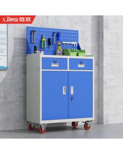 Xinjing Tool Cabinet Low Cabinet Heavy-Duty Tool Cabinet Steel Locker Workshop Storage Cabinet Mobile Tool Cart with Two Drawers and Wheels