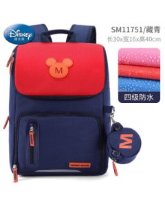 Disney Elementary School Backpack for Grades 4-6, Unisex Kids' Mickey Mouse Korean-Style Casual Backpack SM11751, Navy Blue Large Size