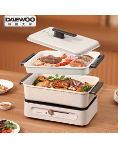 DAEWOO Split-Type Electric Hot Pot Multi-Functional Cooking Pot [Deep Pot + Grill Pan] Electric Grill and Hot Pot Combo for BBQ and Fish DYZG-451