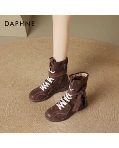 Daphne Women's Western Boots 2025 New Ultra-Popular Boxing Boots Ankle Boots High-Top Martin Boots Stacked Boots Brown Size 37