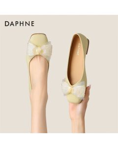 DAPHNE Women's Bow Flat Boat Shoes Casual Versatile 4024303024 Light Yellow Size 40