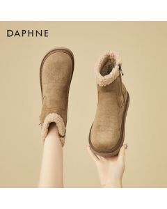 Daphne Winter Fleece-Lined Flat Snow Boots for Women - Comfortable and Versatile Warm Cotton Boots - Khaki - Size 37