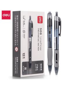 Deli S08 Ultra-Smooth Gel Pen Sign Pen 0.5mm Bullet Tip Click Pen Black 12pcs/Box