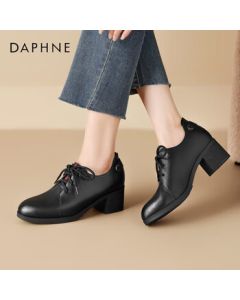 Daphne Women's Flats British Style Chunky Heel Soft Leather Office High Heels for Women 4024404067 Black 40
