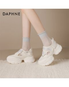 Daphne Platform Sports Sandals for Women, Summer New Exterior Wear Mesh Breathable Dad Shoes 4025101502, Beige, Size 35