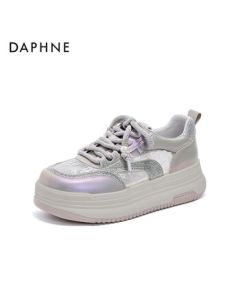 Daphne Platform White Sneakers for Women, New Versatile Casual Shoes 4025101570, Single Mesh Shimmer Purple, Size 37