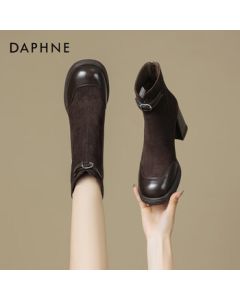 Daphne Women's Ankle Boots 2025 Autumn/Winter New Chunky Heel Slim Boots High Heel Martin Boots French Nude Boots Brown Size 39