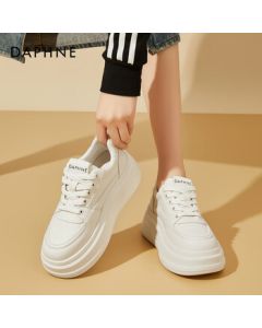 Daphne Women's White Sneakers Summer Versatile Thick-Soled Height-Increasing Shoes for Petite Women Breathable Plimsolls Beige Size 38
