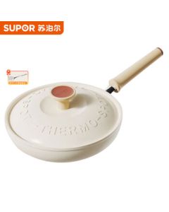 SUPOR Non-Stick Frying Pan with Red Spot Heat Indicator, Lightweight Oil-Gathering Grill Pan for Steak PJ28QL1 + Spatula (Single Shipment)