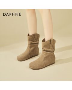 Daphne Flat Ankle Boots for Women, Winter Fleece-Lined Birkenstock Stacked Boots, Retro Versatile Western Martin Boots, Chestnut Single-Lined Size 39