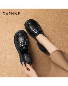 Daphne Women's Loafers Retro Thick-Soled Slip-On Casual Leather Shoes 4024404369 Black 38