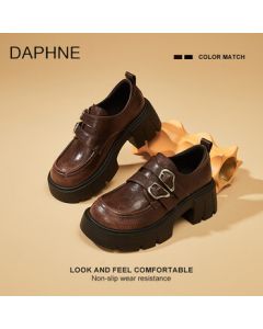 DAPHNE Women's Shoes Platform Loafers 2025 Summer New Versatile Black British Style Leather Shoes Height-Increasing Flats