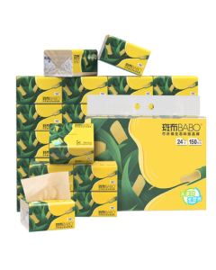 BABO Facial Tissue 3-Ply 150 Sheets * 24 Packs, Extra Large S Size, Original Bamboo Pulp, Paper Towel, Toilet Paper, Napkin