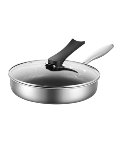 Cooker King Flat Pan 304 Stainless Steel Non-Stick Frying Pan with Iron Spatula Compatible Honeycomb Pattern Pan, Induction Compatible 26cm