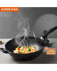 SUPOR NC32PA1 Non-Stick Frying Pan, 32cm Granite Coating Wok with Free Kitchen Wipes