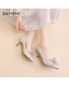 Daphne Red High Heels Women's Pointed Toe Stiletto 2025 Spring Shoes for Bridal Wedding Champagne Color 40
