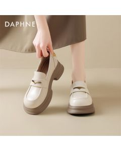 Daphne Loafers for Women - Thick-Soled Height-Increasing Spring New Slip-On Versatile Leather Shoes 4025101258 Beige 36
