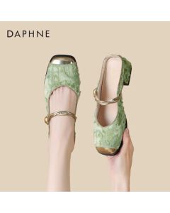 Daphne Women's Sandals, Elegant Peep-Toe Chunky Heel Mules, Versatile Chanel Style Shoes 4024303129, Green, Size 36