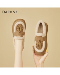 DAPHNE Retro Slip-On Plush Loafer Women's Shoes - Fur-Lined Warm Birkenstock Style Casual Shoes - Camel - 37
