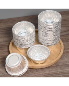 Minina Disposable Tin Foil Cups for Oysters, Cakes, Egg Tarts – Round Aluminum Foil Bowls, 8cm, 100pcs