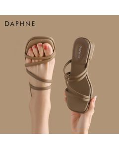 Daphne Women's Sandals Simple Flat One-Strap Two-Way Beach Sandals Shoes 4024303002 Brown 36