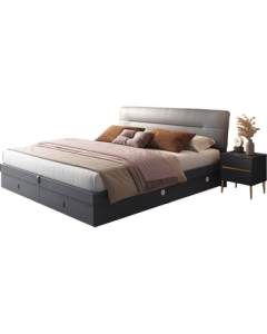 QuanU Home Master Bedroom Luxury Panel Bed with High Storage Base, Upholstered Bed Frame, 1.8x2m Double Bed
