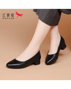 Red Dragonfly Women's Single Shoes with Chunky Heel, Low-Cut Mid-Heel Commuter Slip-On Shoes for Heightening and Slimming Effect WTB435931