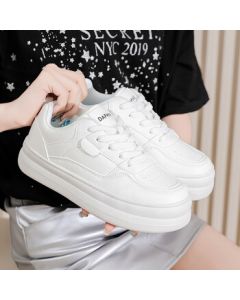 Daphne Platform Sneakers for Women - Casual Chunky Sole Classic Canvas Shoes in Off-White, Size 39
