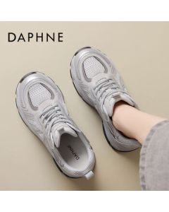 Daphne Platform Chunky Sneakers for Women, Spring New Arrival, Breathable Casual Sports Shoes with Hidden Heel Lift 4025101192, Gray-Purple, Size 35