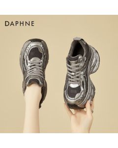 Daphne Platform Padded Dad Sneakers for Women, Fashionable and Edgy Sports Shoes with Hidden Height Increase for Petite Women, Gray, Size 37