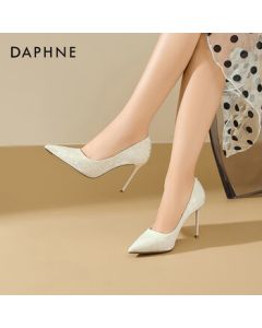 Daphne French High Heels Women's Summer New Chinese Style Pointed Toe Flats Simple Versatile Office Shoes Beige 40