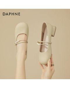 DAPHNE Women's Round-Toe Mary Jane Flats - French Style Low Heel Casual Elegant Soft Sole Versatile Shoes (Yellow, Size 37)