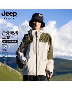 JEEP Men's All-Weather Waterproof Windproof 3-in-1 Hiking Jacket for Autumn/Winter - Forest Green L