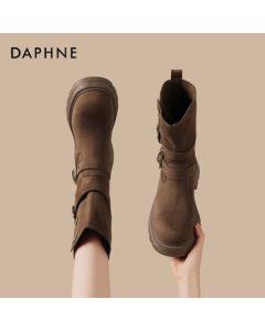 DAPHNE Dafni Mallard Denim Boots New Mid-Calf Knight Boots Platform Ankle Boots 4025605013 Brown 39