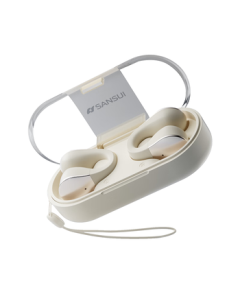 SANSUI [Comfortable for Long Wear] TW90 Bluetooth Earphones, Open-Ear Non-Intrusive Bone Conduction Concept Wireless Clip-On Sports Headphones Compatible with Huawei, Xiaomi, Apple - White