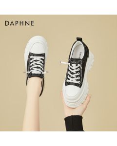 Daphne Platform Sneakers for Women - Casual Fashion Soft-Soled Versatile Hidden Wedge White Shoes - White & Black - Size 39