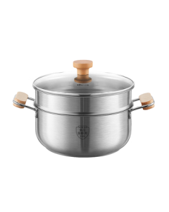 Bear 316L Stainless Steel Soup Pot with Steamer Basket, 24cm Stewing and Steaming Pot, Universal Porridge Cooker for Gas Stove CP-JG010-P03