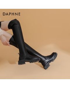 Daphne Autumn/Winter Knee-High Boots for Women, Black High-Top Riding Boots, Thick-Soled Long Boots for Women, Black, Size 38